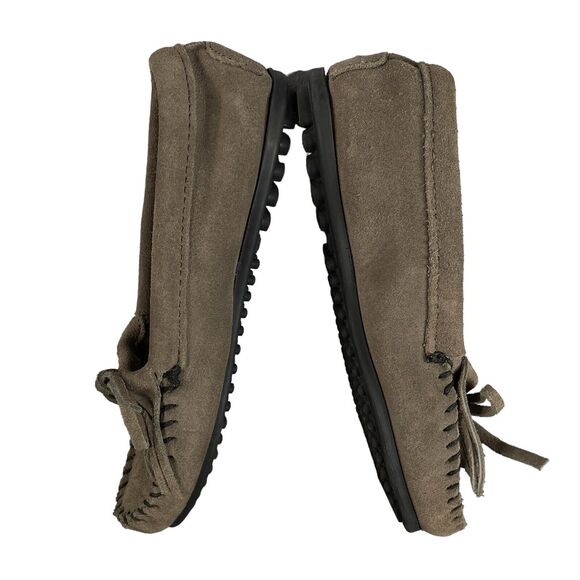 Minnetonka Kiltie Hardsole Fringe Moccasins Womens SIZE 5 Suede Dark Brown Shoes - Picture 2 of 9